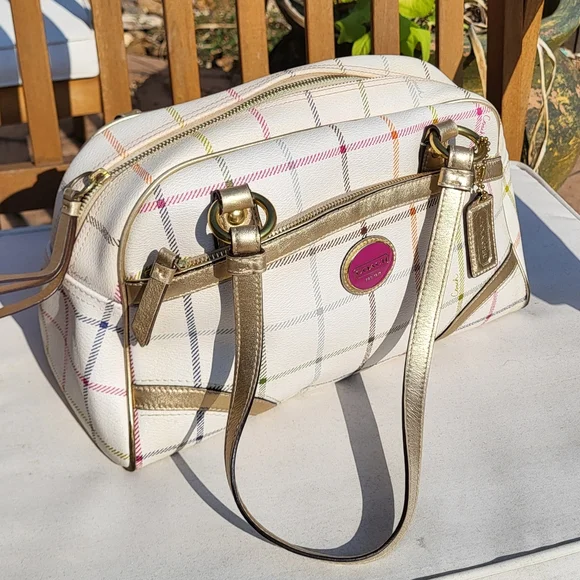 Coach Peyton Tattersall Plaid Satchel F19177 Shoulder Bag Purse - Picture 1 of 14